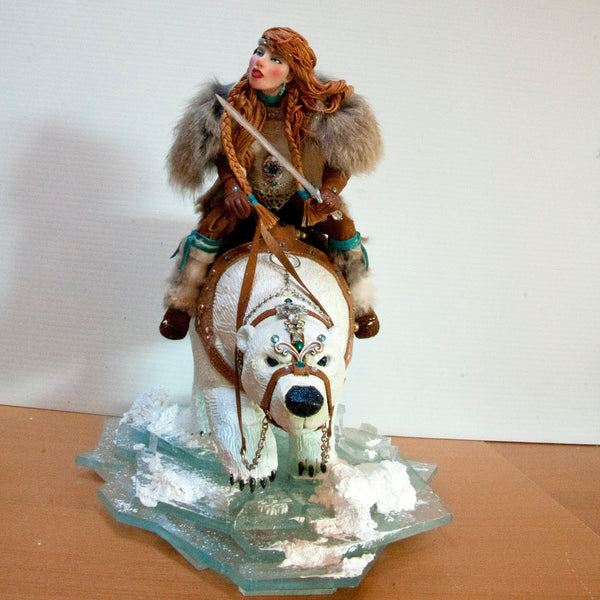 Snow Queen - Arctic Warriors, Female Norse warrior riding a Polar Bear-Original Art-kenfolks
