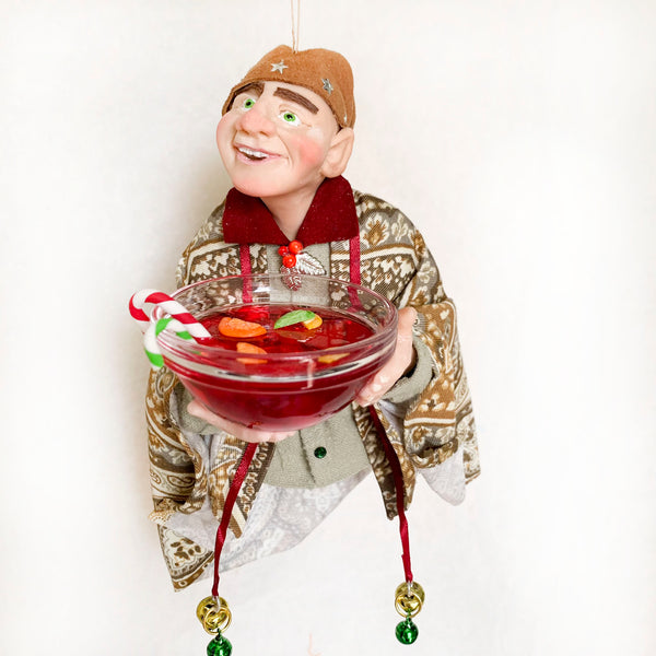 Christmas Elf with bowl of festive punch - Hanging ornament-Limited Edition-kenfolks