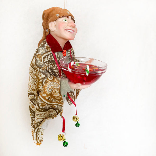 Christmas Elf with bowl of festive punch - Hanging ornament-Limited Edition-kenfolks