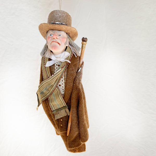 Ebenezer Scrooge Christmas Decoration - Charles Dickens Collectable - Top Hat and Cane - HandmadeSculpture-Limited Edition-kenfolks