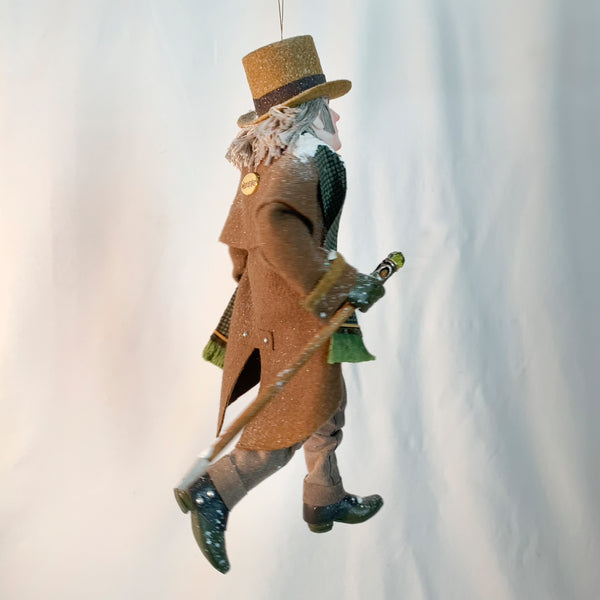 Ebenezer Scrooge Christmas Decoration - Charles Dickens Collectable - Standing Figure Top Hat and Cane - Handmade Sculpture-Limited Edition-kenfolks