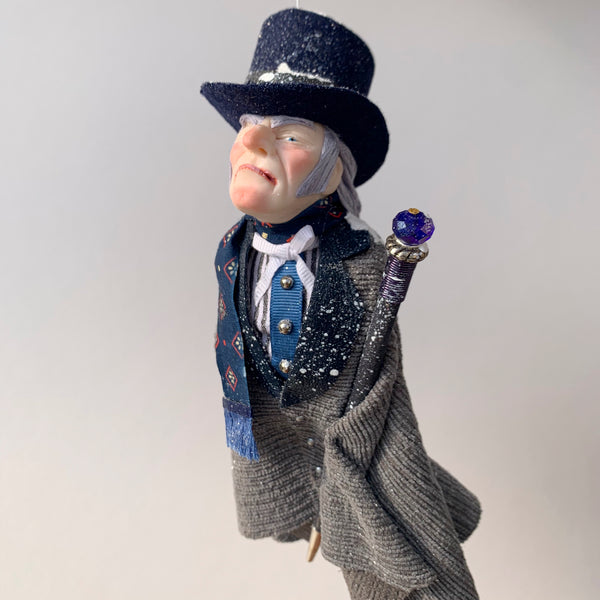 Ebenezer Scrooge Christmas Decoration - Charles Dickens Collectable - Top Hat and Cane - HandmadeSculpture-Limited Edition-kenfolks