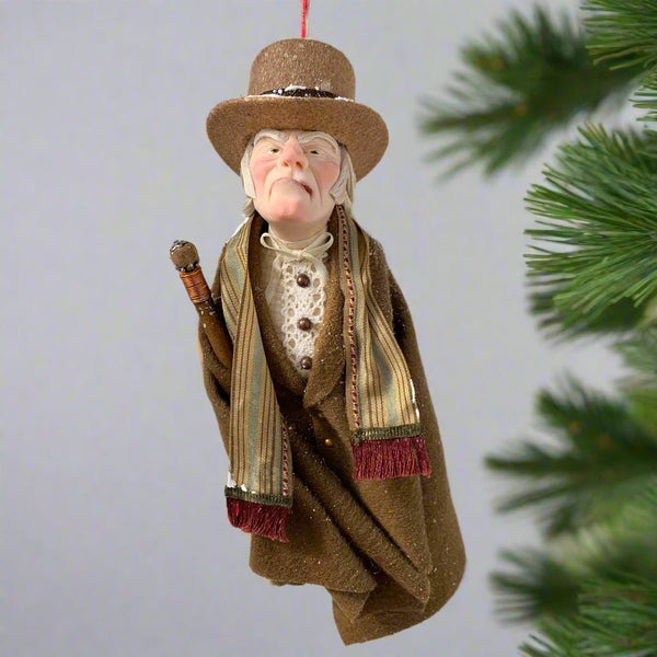 Ebenezer Scrooge Christmas Decoration - Charles Dickens Collectable - Top Hat and Cane - HandmadeSculpture-Limited Edition-kenfolks