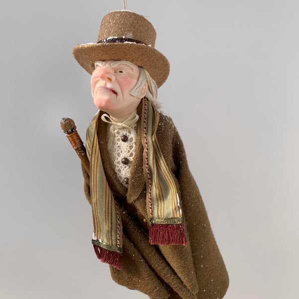 Ebenezer Scrooge Christmas Decoration - Charles Dickens Collectable - Top Hat and Cane - HandmadeSculpture-Limited Edition-kenfolks