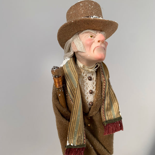 Ebenezer Scrooge Christmas Decoration - Charles Dickens Collectable - Top Hat and Cane - HandmadeSculpture-Limited Edition-kenfolks