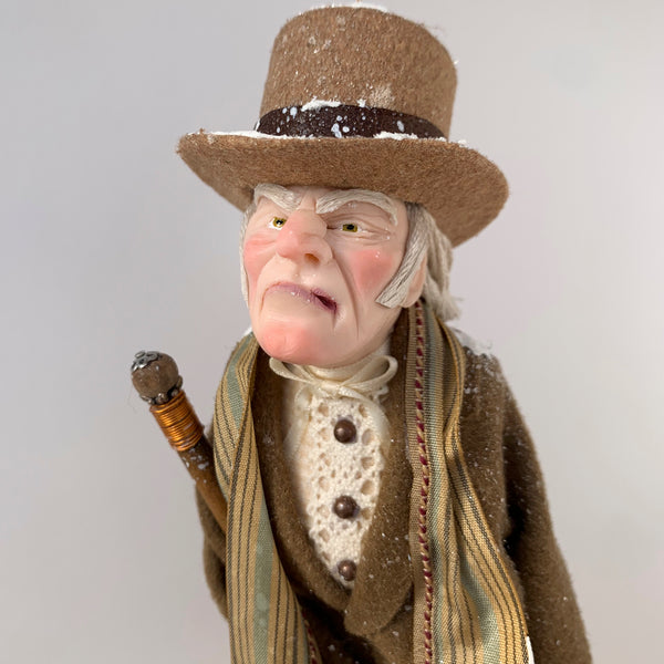 Ebenezer Scrooge Christmas Decoration - Charles Dickens Collectable - Top Hat and Cane - HandmadeSculpture-Limited Edition-kenfolks