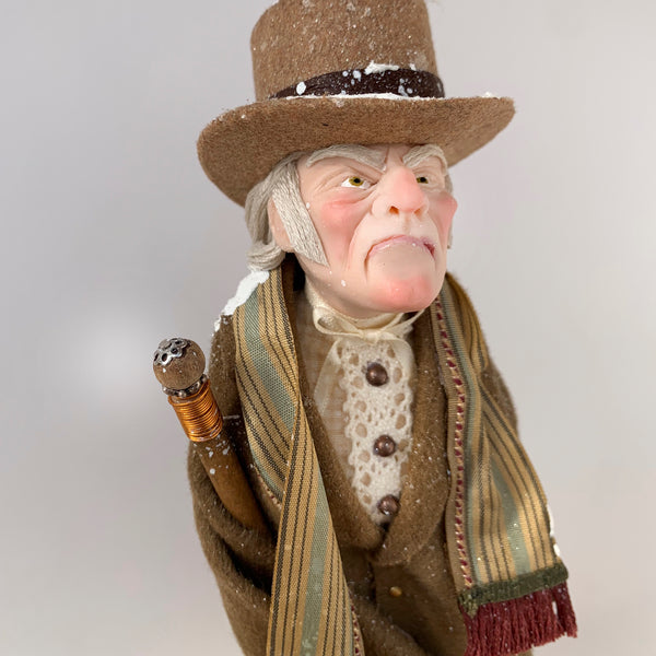 Ebenezer Scrooge Christmas Decoration - Charles Dickens Collectable - Top Hat and Cane - HandmadeSculpture-Limited Edition-kenfolks