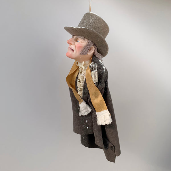 Ebenezer Scrooge Christmas Decoration - Charles Dickens Collectable - Top Hat and Cane - HandmadeSculpture-Limited Edition-kenfolks