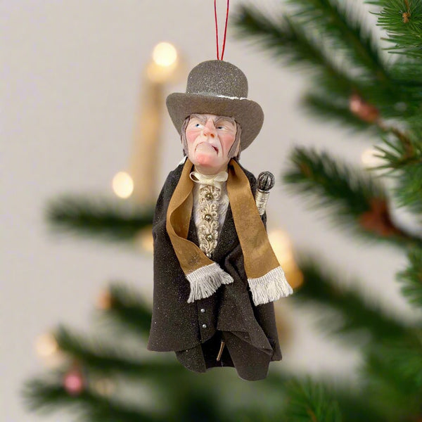 Ebenezer Scrooge Christmas Decoration - Charles Dickens Collectable - Top Hat and Cane - HandmadeSculpture-Limited Edition-kenfolks