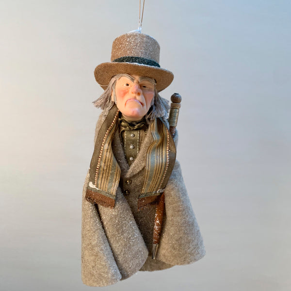 Ebenezer Scrooge Christmas Decoration - Charles Dickens Collectable - Top Hat and Cane - HandmadeSculpture-Limited Edition-kenfolks