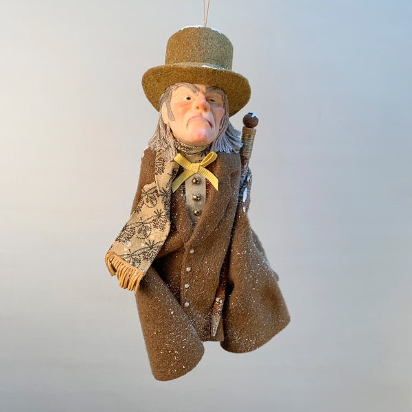 Ebenezer Scrooge Christmas Decoration - Charles Dickens Collectable - Top Hat and Cane - HandmadeSculpture-Limited Edition-kenfolks