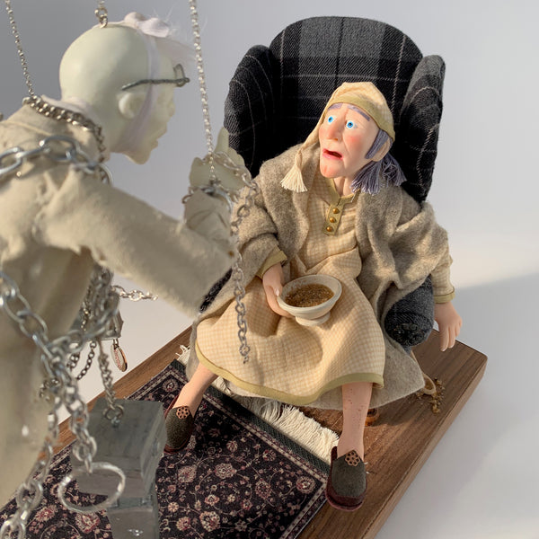 Scrooge and Marley - Marionette - Christmas Ornament - Scrooge is terrified meeting Marley's ghost - Charles Dickens A Christmas Carol by Ken Fedoruk-Original Art-kenfolks