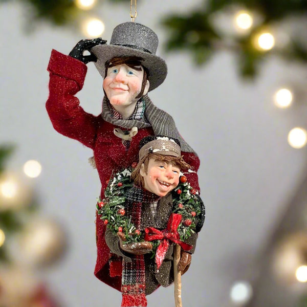 Christmas Carollers Ornament -Bob Cratchit and Tiny Tim - Hanging tree ornament - Handmade Christmas by Ken Fedoruk-Limited Edition-kenfolks