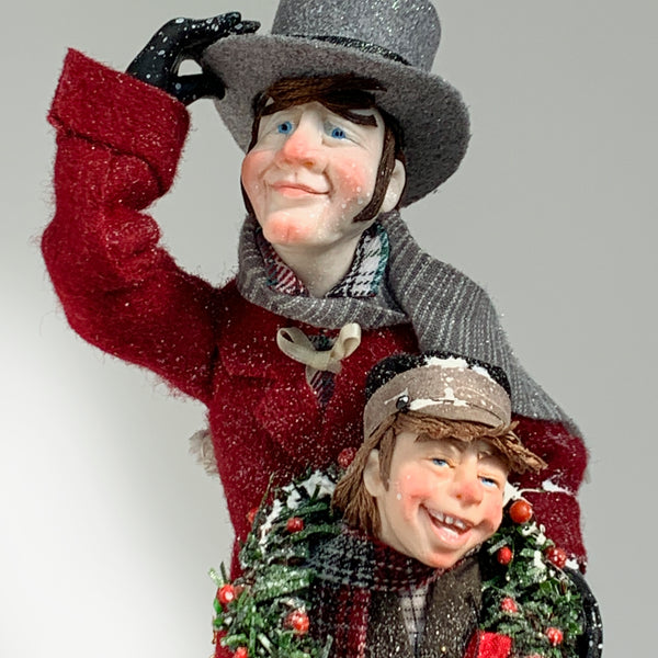 Christmas Carollers Ornament -Bob Cratchit and Tiny Tim - Hanging tree ornament - Handmade Christmas by Ken Fedoruk-Limited Edition-kenfolks