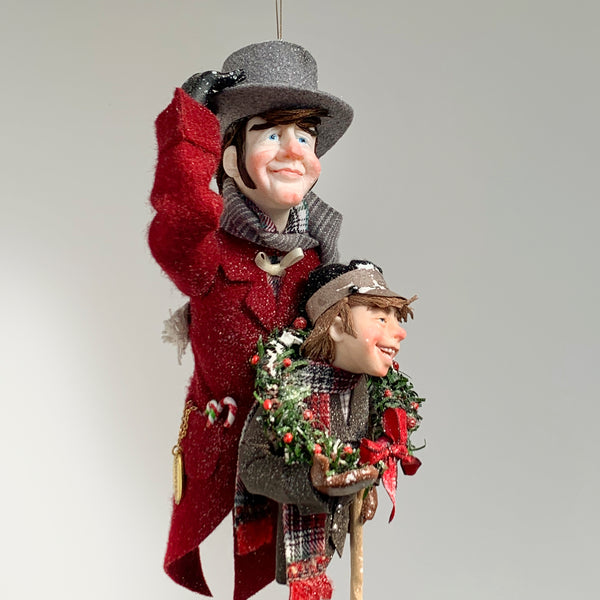 Christmas Carollers Ornament -Bob Cratchit and Tiny Tim - Hanging tree ornament - Handmade Christmas by Ken Fedoruk-Limited Edition-kenfolks