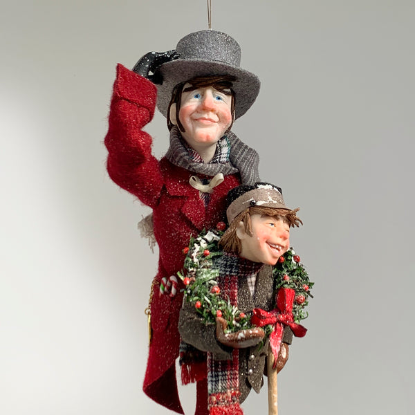 Christmas Carollers Ornament -Bob Cratchit and Tiny Tim - Hanging tree ornament - Handmade Christmas by Ken Fedoruk-Limited Edition-kenfolks