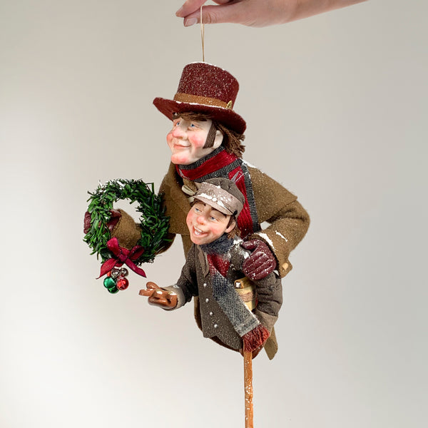 Christmas Carollers Ornament -Bob Cratchit and Tiny Tim - Hanging tree ornament - Handmade Christmas by Ken Fedoruk-Limited Edition-kenfolks