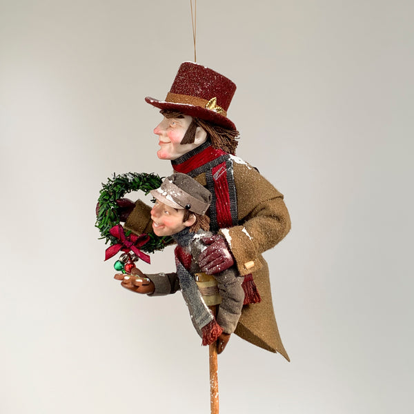 Christmas Carollers Ornament -Bob Cratchit and Tiny Tim - Hanging tree ornament - Handmade Christmas by Ken Fedoruk-Limited Edition-kenfolks