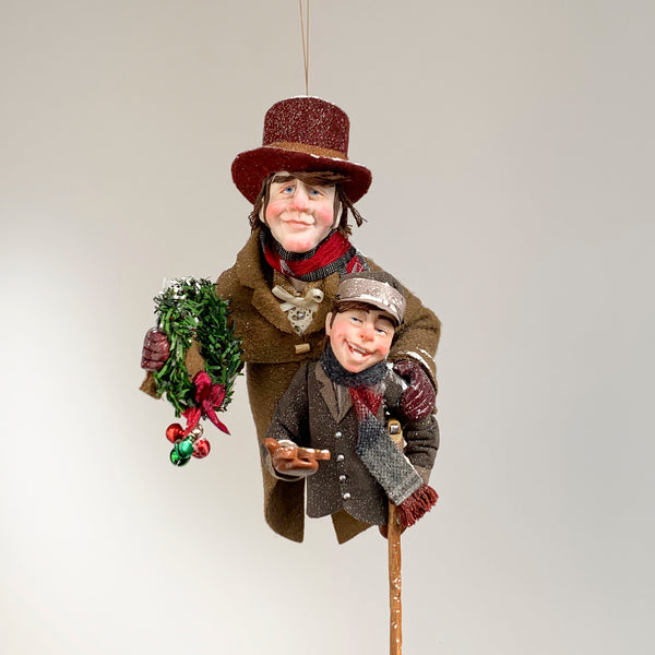 Christmas Carollers Ornament -Bob Cratchit and Tiny Tim - Hanging tree ornament - Handmade Christmas by Ken Fedoruk-Limited Edition-kenfolks