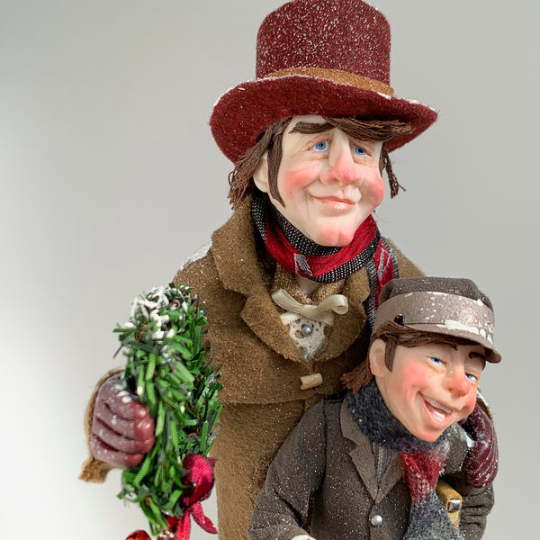 Christmas Carollers Ornament -Bob Cratchit and Tiny Tim - Hanging tree ornament - Handmade Christmas by Ken Fedoruk-Limited Edition-kenfolks