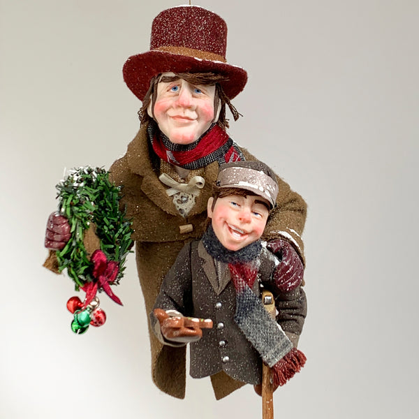 Christmas Carollers Ornament -Bob Cratchit and Tiny Tim - Hanging tree ornament - Handmade Christmas by Ken Fedoruk-Limited Edition-kenfolks