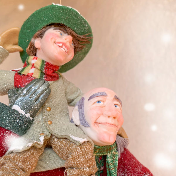 Scrooge a new man with Tiny Tim on his shoulder - Hanging Christmas Ornament-Limited Edition-kenfolks