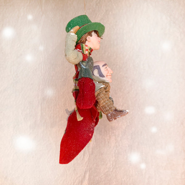 Scrooge a new man with Tiny Tim on his shoulder - Hanging Christmas Ornament-Limited Edition-kenfolks