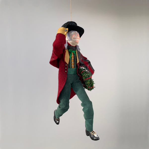 Happy Scrooge carrying a Christmas wreath and tipping his Top Hat - Dickens Collectable Christmas Decoration - Sculpture by Ken Fedoruk-Limited Edition-kenfolks