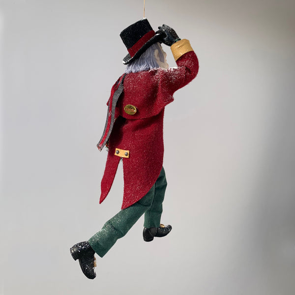 Happy Scrooge carrying a Christmas wreath and tipping his Top Hat - Dickens Collectable Christmas Decoration - Sculpture by Ken Fedoruk-Limited Edition-kenfolks