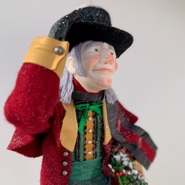 Happy Scrooge carrying a Christmas wreath and tipping his Top Hat - Dickens Collectable Christmas Decoration - Sculpture by Ken Fedoruk-Limited Edition-kenfolks