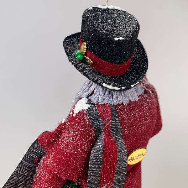 Happy Scrooge carrying a Christmas wreath and tipping his Top Hat - Dickens Collectable Christmas Decoration - Sculpture by Ken Fedoruk-Limited Edition-kenfolks