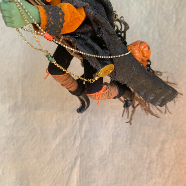 Inflight Halloween witch with Jack-o-lanterns a plenty trailing behind her flowing cape - Hanging Ornament-Limited Edition-kenfolks