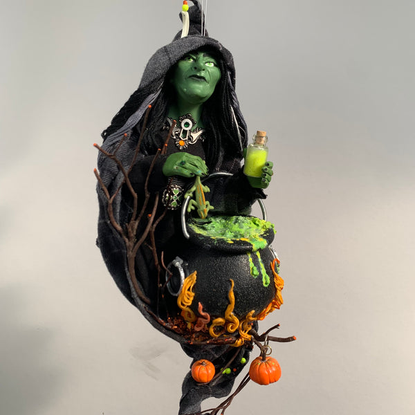 Halloween Witch with a bubbling cauldron - Hanging Christmas Ornament - Halloween decoration-Limited Edition-kenfolks