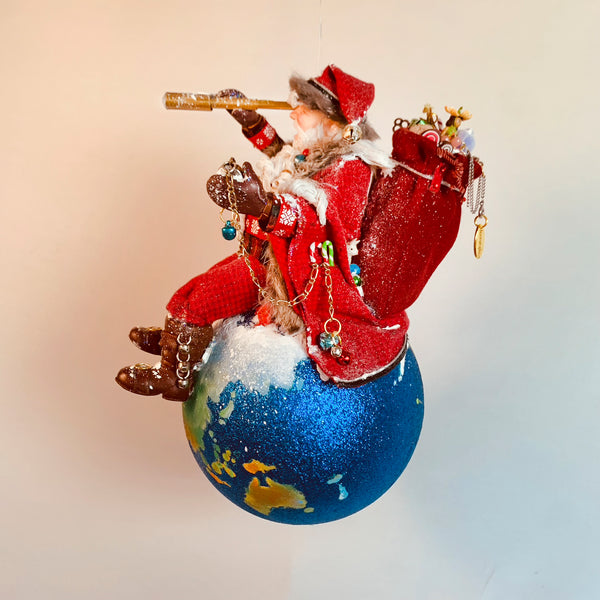 Santa on top of the world on Christmas Eve - Christmas Decoration - Looking through the spyglass - Collect Santa's by Kenfolks-Limited Edition-kenfolks