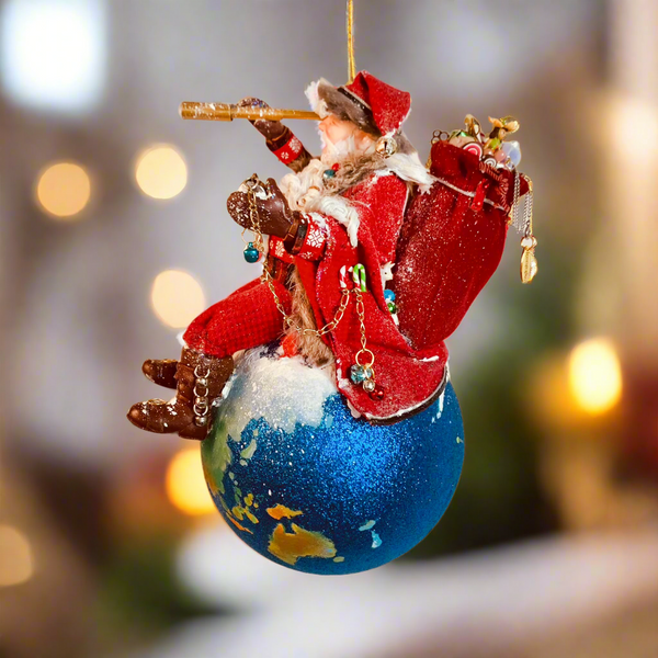 Santa on top of the world on Christmas Eve - Christmas Decoration - Looking through the spyglass - Collect Santa's by Kenfolks-Limited Edition-kenfolks