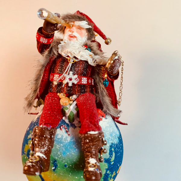 Santa on top of the world on Christmas Eve - Christmas Decoration - Looking through the spyglass - Collect Santa's by Kenfolks-Limited Edition-kenfolks