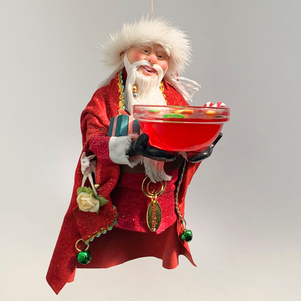 Santa Claus with a bowl full of Christmas punch - Hanging tree ornament - handmade by sculptor Ken Fedoruk - limited edition collectable art-Limited Edition-kenfolks