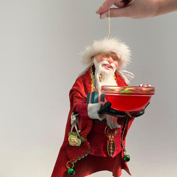 Santa Claus with a bowl full of Christmas punch - Hanging tree ornament - handmade by sculptor Ken Fedoruk - limited edition collectable art-Limited Edition-kenfolks