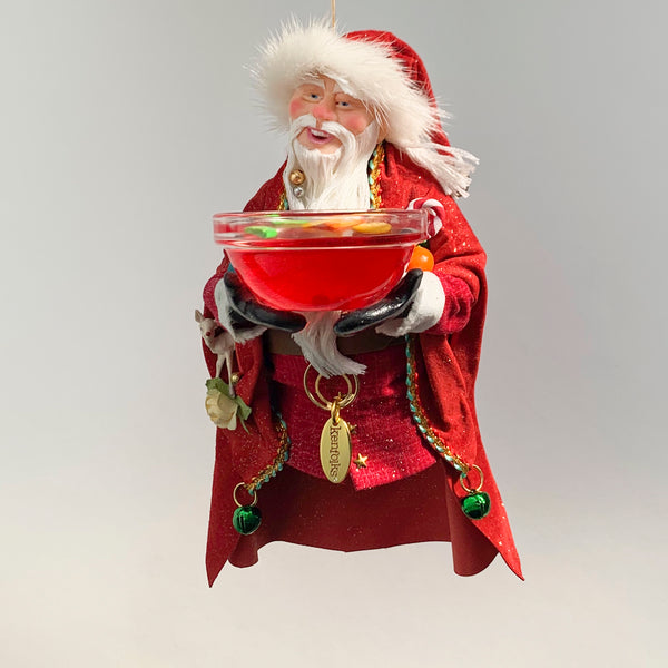 Santa Claus with a bowl full of Christmas punch - Hanging tree ornament - handmade by sculptor Ken Fedoruk - limited edition collectable art-Limited Edition-kenfolks