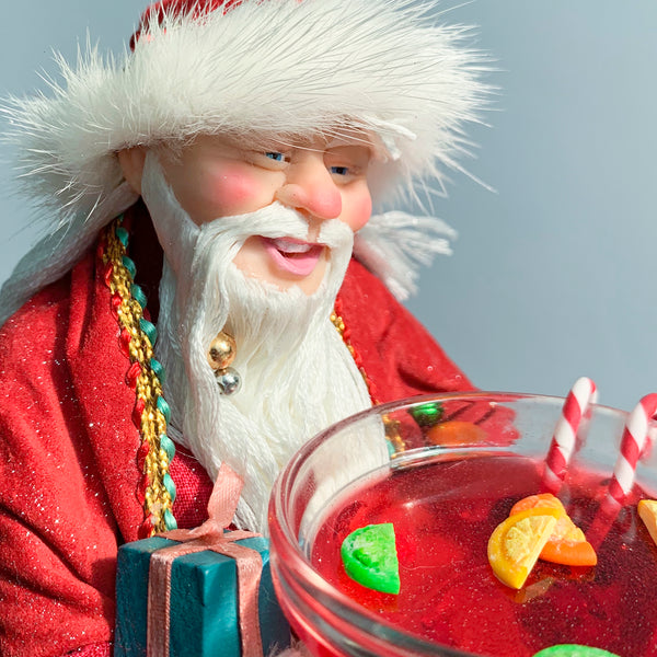 Santa Claus with a bowl full of Christmas punch - Hanging tree ornament - handmade by sculptor Ken Fedoruk - limited edition collectable art-Limited Edition-kenfolks