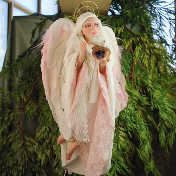 Treetop Angel with feather wings holding doves in a birds nest-Limited Edition-kenfolks