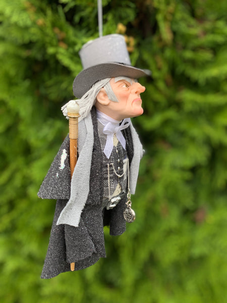 Ebenezer Scrooge Christmas Decoration - Charles Dickens Collectable - Top Hat and Cane - HandmadeSculpture-Limited Edition-kenfolks