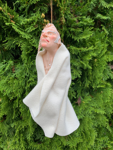 Ebenezer Scrooge Christmas Decoration - Charles Dickens Collectable - in a wool blanket & nightcap - HandmadeSculpture-Limited Edition-kenfolks