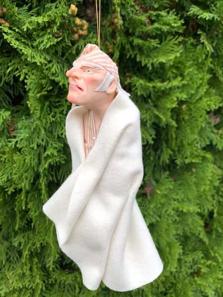 Ebenezer Scrooge Christmas Decoration - Charles Dickens Collectable - in a wool blanket & nightcap - HandmadeSculpture-Limited Edition-kenfolks