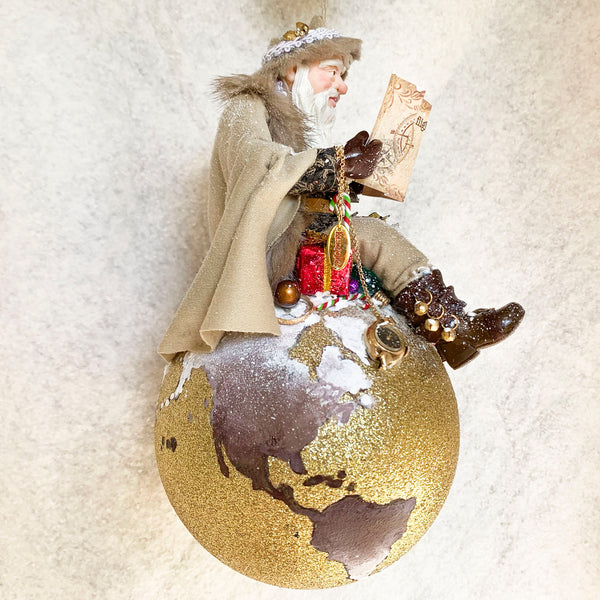 Santa Christmas Decoration - North Pole - Santa studying a world map planning Christmas Eve Trip - Collect Santa's by Kenfolks - Handmade-Limited Edition-kenfolks