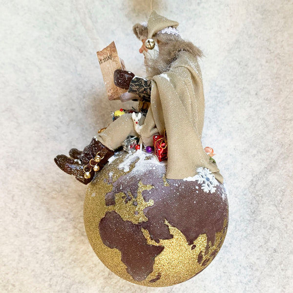 Santa Christmas Decoration - North Pole - Santa studying a world map planning Christmas Eve Trip - Collect Santa's by Kenfolks - Handmade-Limited Edition-kenfolks