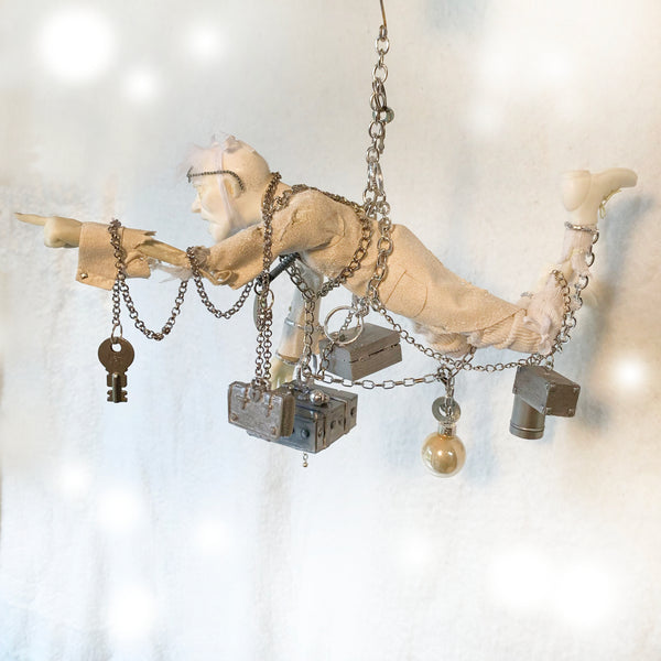 Jacob Marley A Christmas Carol Character Decoration - Charles Dickens Collectable - Floating tethered with chains - Handmade Sculpture-Limited Edition-kenfolks