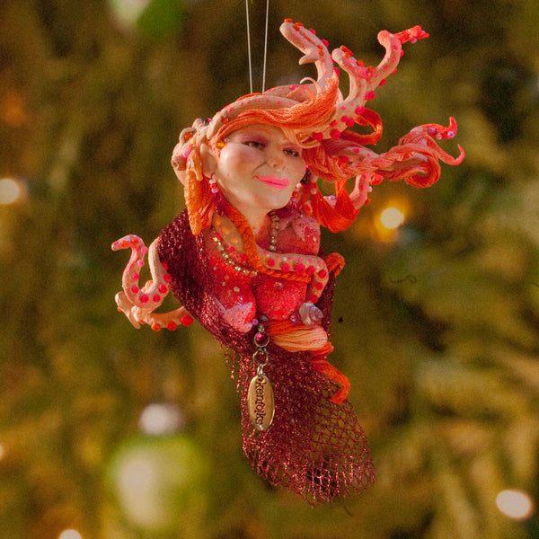 Mermaid hanging ornament - Coral and red colour - Christmas decor for true mermaid collectors - Handmade Christmas-Limited Edition-kenfolks