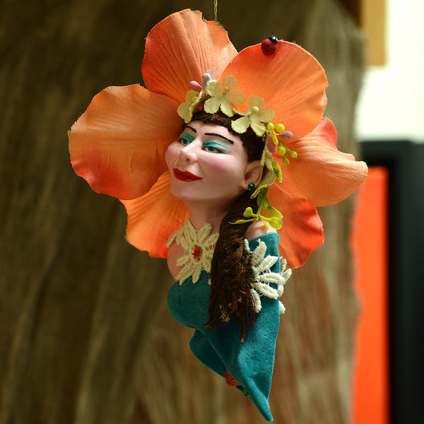 Orchid flower Ornament - Lovely female face with flowers in her hair surrounded by mini daisies-Limited Edition-kenfolks