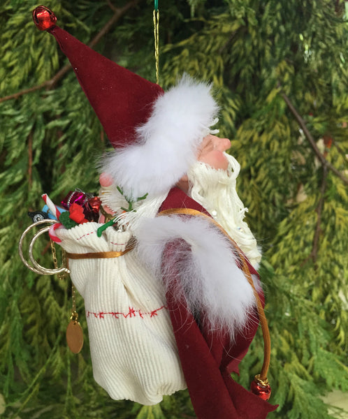 Santa Claus hanging christmas tree ornament - indoor decoration for the tree - Santa with his sac of toys - collectable christmas-Limited Edition-kenfolks